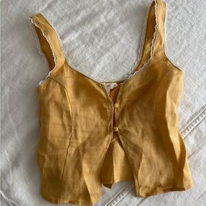 Mustard Yellow Sleeveless Top with Lace Trim